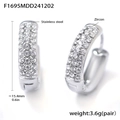 Silver stainless steel hoop earrings with turquoise and cubic zirconia, size 15.4mm - Steel White Zirconia Earrings-Large