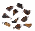 Set of 10 irregular natural Tiger Eye stone pendants with metal bails on white background - Raw Stone Pendant (Single)
