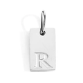 Silver rectangular stainless steel pendant with embossed letter R and polished finish - Steel R / Corroded Lettering 10*6*1.5mm