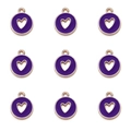 Nine-piece set of purple heart pendants with gold-plated edges for DIY jewelry making - Round Hollow Heart Style / Purple
