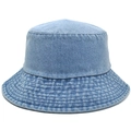 Classic light blue washed denim bucket hat with reinforced brim and minimalist flat top design - Light Blue
