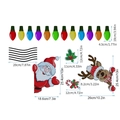 Detailed size guide for Christmas magnetic decals featuring Santa and Reindeer motifs - RFM026+6 Wires: Bulbs and Christmas Characters Set