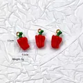 Three red chili alloy enamel pendants with gold loops for DIY jewelry making - Red Bell Pepper