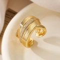 Luxuriöser vergoldeter mehrlagiger Crossover-Ring mit Zirkonia-Besatz für Damen - Breiter Kreuzungsstil (13982) / Einstellbar Offen / Gold