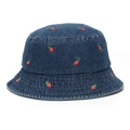 Cappello da pescatore in denim blu scuro per bambini con ricami di fragole su sfondo bianco - 50cm (Consigliato 1-3 Anni) / Fragola - Blu Scuro