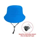 Chapeau bob en coton bleu vif à bord large avec cordon coupe-vent amovible - Adulte (56-58CM) / Style Corde Coupe-vent / Bleu lac