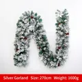 Flocked 270cm white snow Christmas garland with silver flowers and natural pine cones - 240 Tips Silver Garland