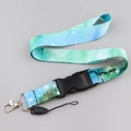 Teal starry sky polyester lanyard with quick release plastic buckle and metal lobster clasp - KP792-1 Blue Green Starry