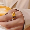 Minimalist lightning bolt gold ring for women made of polished stainless steel - Gold Lightning Opening Ring