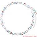 Detail view of colorful enamel link chain necklace with silver metal rings and lobster clasp - Platinum Silver Necklace (VL471)