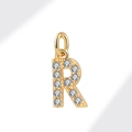 Sparkling gold-plated S925 silver letter R pendant with white zircon stones - Gold (Letter R)