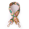 Ethnic style embroidered bag strap with geometric patterns and golden metal buckles - Yellow and Green
