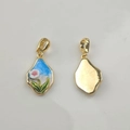 Blue enamel rose flower pendant with gold frame for DIY jewelry making and necklace crafts - #13 Gold Frame Blue Base Pink Flower