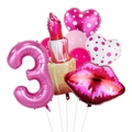 Détail du bouquet de ballons chiffre 3 rose avec rouge à lèvres et lèvres rouges - Rouge à lèvres Numéro 3
