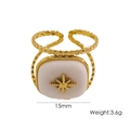 14K gold plated stainless steel ring with square white shell and starburst pattern - Square Octagonal Star