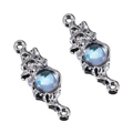 Silver liquid metal charm with blue iridescent bead and dual loop connectors - Style 08 Double Hole Liquid Metal (9x26mm) / Silver AB