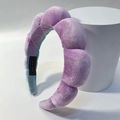Puffy velvet headband in purple and blue color block design with handmade label - Purple