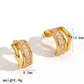 Orecchini di lusso in acciaio inossidabile dorato con zirconi e design a forma di C - Oro