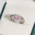 Silver ring with pink zircon center and multi-color stones in a luxury gift box - Intertwined Five-Color Gemstones (Platinum Tone 19)