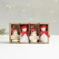 Set of 4 red and white wool felt Christmas gnomes ornaments in a kraft paper gift box - Mini Doll with Sign (APYX156)
