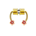 Macro detail of golden magnetic non-piercing septum ring with red flowers and crystals - Gold Red Flower Rhinestone (#2)