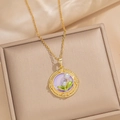 Collana dorata con pendente di perle mughetto in stile pittura a olio Monet elegante - Mughetto Rotondo - Viola (A6)
