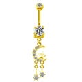 Vue détaillée du piercing de nombril doré avec pendentif lune et étoile et zircons - Style Lune Étoile Doré (#5) / Beige Géométrique