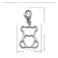 Technical dimensions of a stainless steel bear charm pendant with lobster clasp attachment - Bear / Silver
