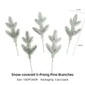 Five-pronged artificial pine needles with white snowflake coating in a pack of five pieces - 5-Prong Snowflake Artificial Pine Leaf 5Pcs