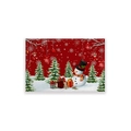Tovaglietta natalizia impermeabile con pupazzo di neve e albero in rosso e bianco - Stile Lino Impermeabile / Albero di Natale e Pupazzo di Neve con Regalo