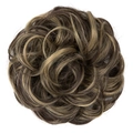 Messy bun hair piece in brown and blonde mix with curly texture for women - 6AH119 Ash Brown Mixed