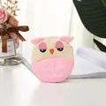 Cute pink and beige plush owl coin purse with embroidery and metal keychain - Pink Owl