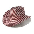 Détail du chapeau de cowboy à paillettes rouges et argentées avec motif à rayures - M (56-58cm) / Rayures rouges