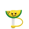 Cute yellow watermelon silicone straw cover with a smiling face and connection loop - Yellow Watermelon-1704-35