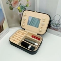 Elegant black leather jewelry organizer box with mirror and velvet ring compartments - Medium Zipper Mirror Style / Black