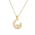 Minimalist gold butterfly moon pendant necklace with crystal stones on box chain - Crescent Moon and Butterfly Style