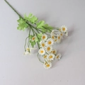 Artificial white chamomile daisy bouquet with yellow centers and green leaves on gray background - White