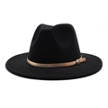 Classic black wool fedora hat with elegant rose gold buckle trim on white background - M (56-58cm) / Black
