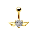 Piercing de nombril doré avec cœur en zircon et ailes d'oiseau pour femmes chic - Or Zircon Blanc