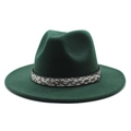 Detail of dark green wide-brim wool fedora with snakeskin leather band and gold stud - Dark Green