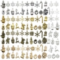 Assorted Christmas alloy pendants in gold, silver, and bronze for DIY jewelry making - 100pcs 5-Color Mixed Christmas Charms