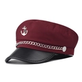 Dettaglio cappello da capitano bordeaux con stemma ad ancora e visiera in pelle - M (56-58cm) / Ancora Rosso Vino