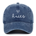 Vintage gewaschene dunkelblaue Denim-Basecap mit weißem Widder-Sternzeichen-Stick - Marineblau