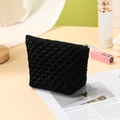 Portable black quilted makeup bag for women with luxury glossy finish and zipper closure - Trapezoid Bag / Black