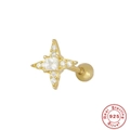 Detail of 925 sterling silver star stud earring with crystals and screw ball back - Gold North Star