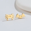 Gothic gold stainless steel bat and spider mismatched stud earrings for Halloween style - Gold