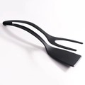 Black 2-in-1 nylon spatula and tongs combo tool for flipping toast and fried eggs - Black
