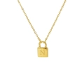 Gold plated initial N padlock necklace with delicate link chain for women - Letter N