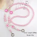 Pink beaded acrylic crossbody phone strap with heart and silver butterfly charms, 120cm - Pink