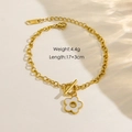 Bracelet luxueux en acier plaqué or 14K avec breloque fleur blanche et fermoir à bascule OT - Daisy (B10)